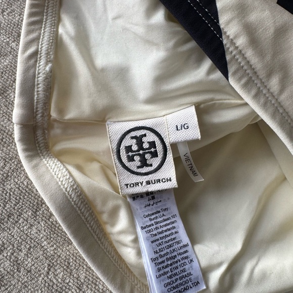 Tory Burch One-Shoulder Stripe Bikini Set — Black & Cream — Top L / Bottom M - Picture 6 of 6